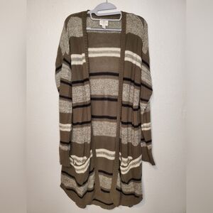 St. Johns Bay Women's Striped Cardigan in Earth Tones Size L